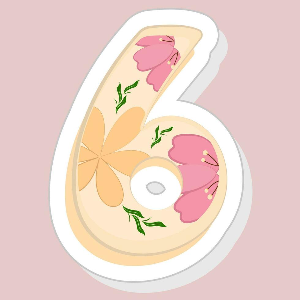 sticker stijl bloemen aantal 6 Aan roze achtergrond. vector