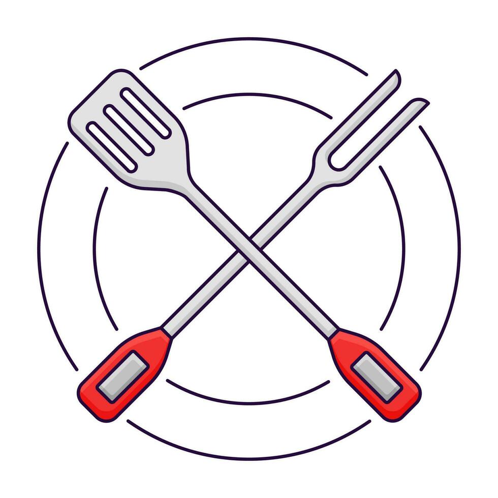 grijs en rood kruis spatel en vork over- cirkels achtergrond. vector