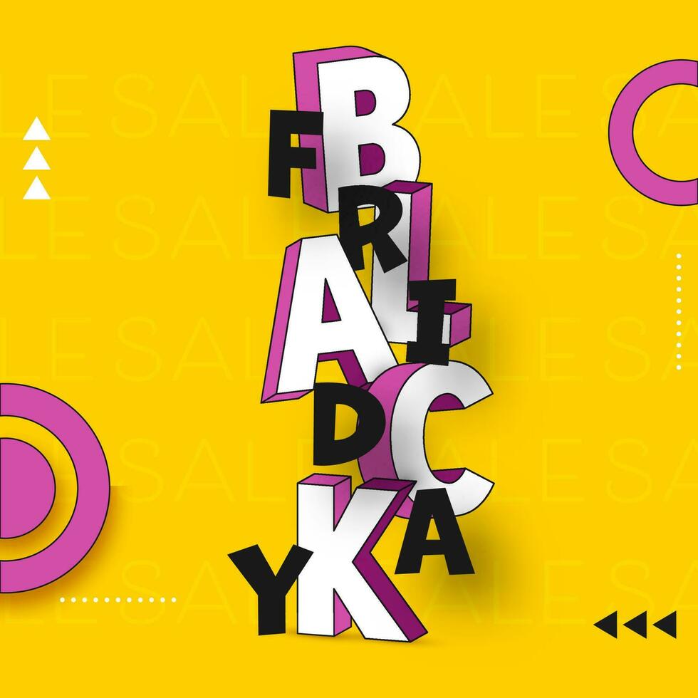elegant zwart vrijdag tekst tegen geel uitverkoop patroon achtergrond. vector