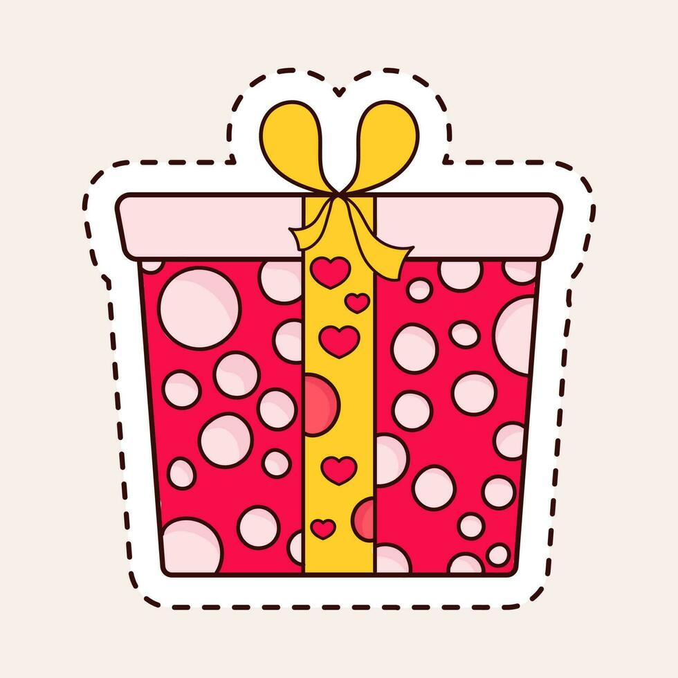 sticker stijl rood en geel geschenk doos Aan licht roze achtergrond. vector