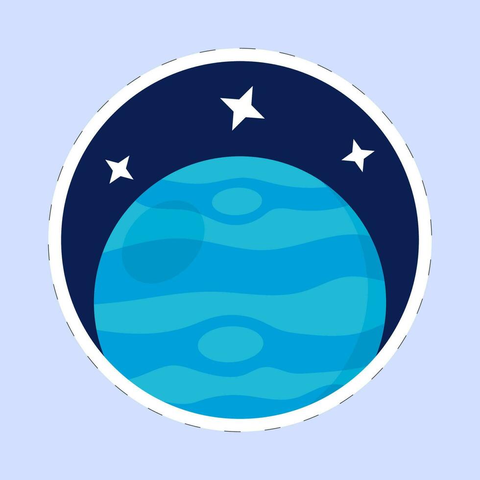 illustratie van Neptunus planeet met sterren blauw achtergrond in sticker stijl. vector