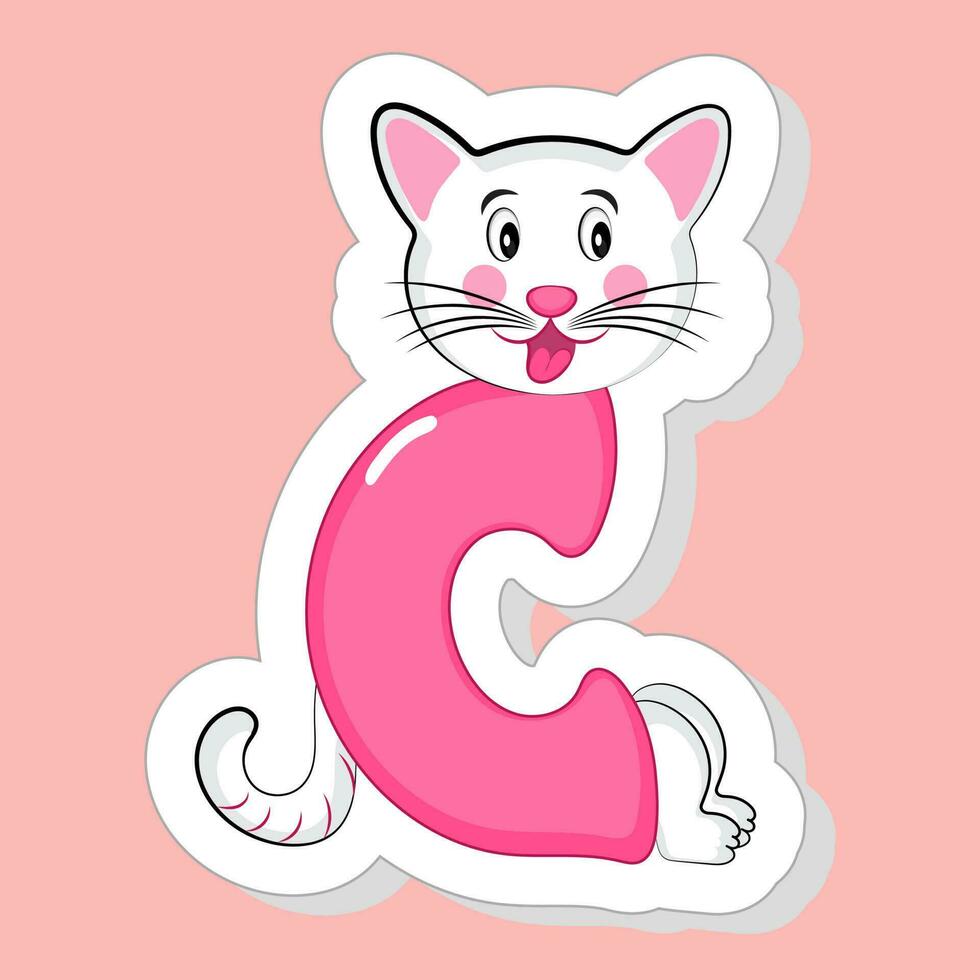 sticker stijl c alfabet dier tekenfilm kat Aan roze achtergrond. vector