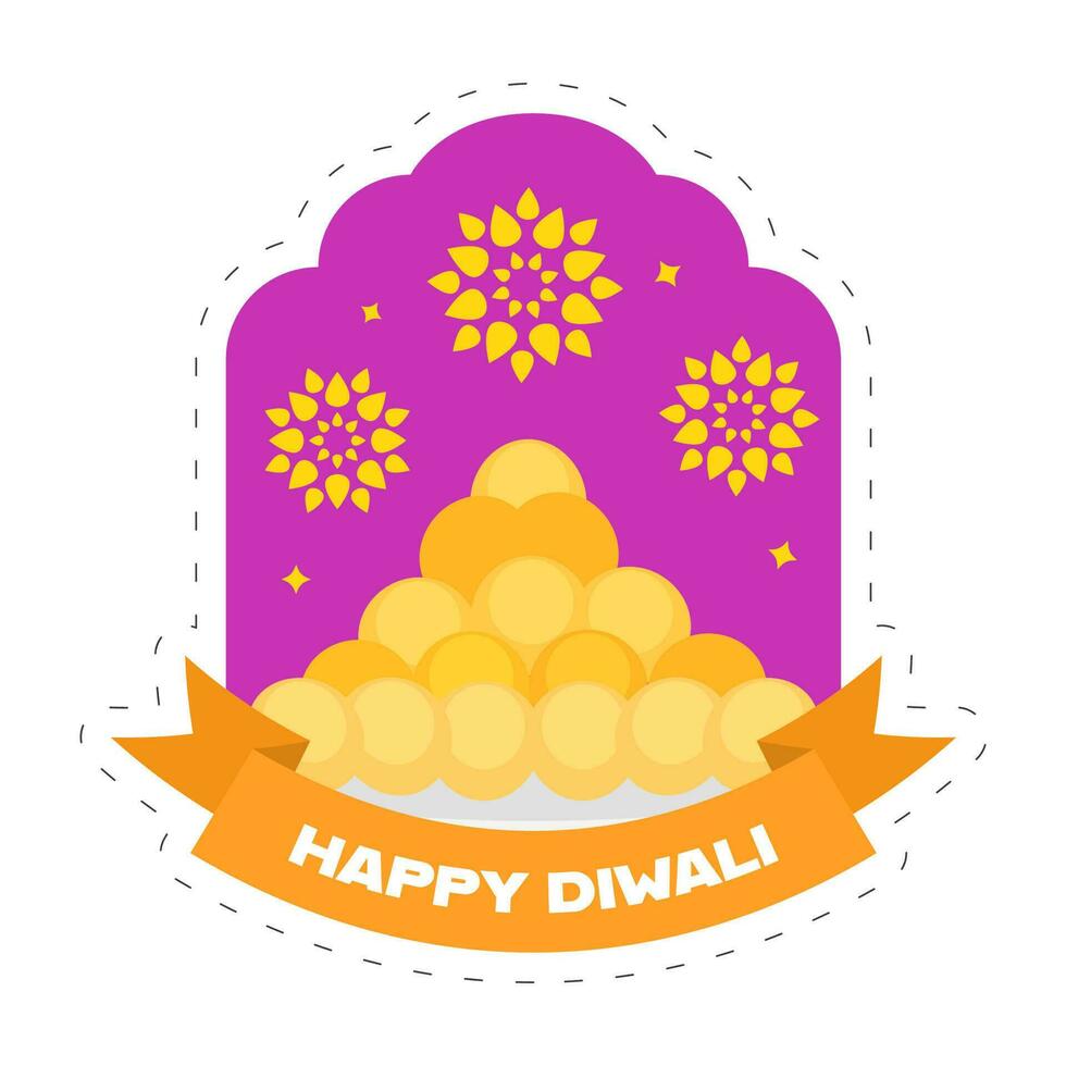 gelukkig diwali viering concept met Indisch snoepgoed, mandala of bloemen Aan Purper en wit achtergrond. vector