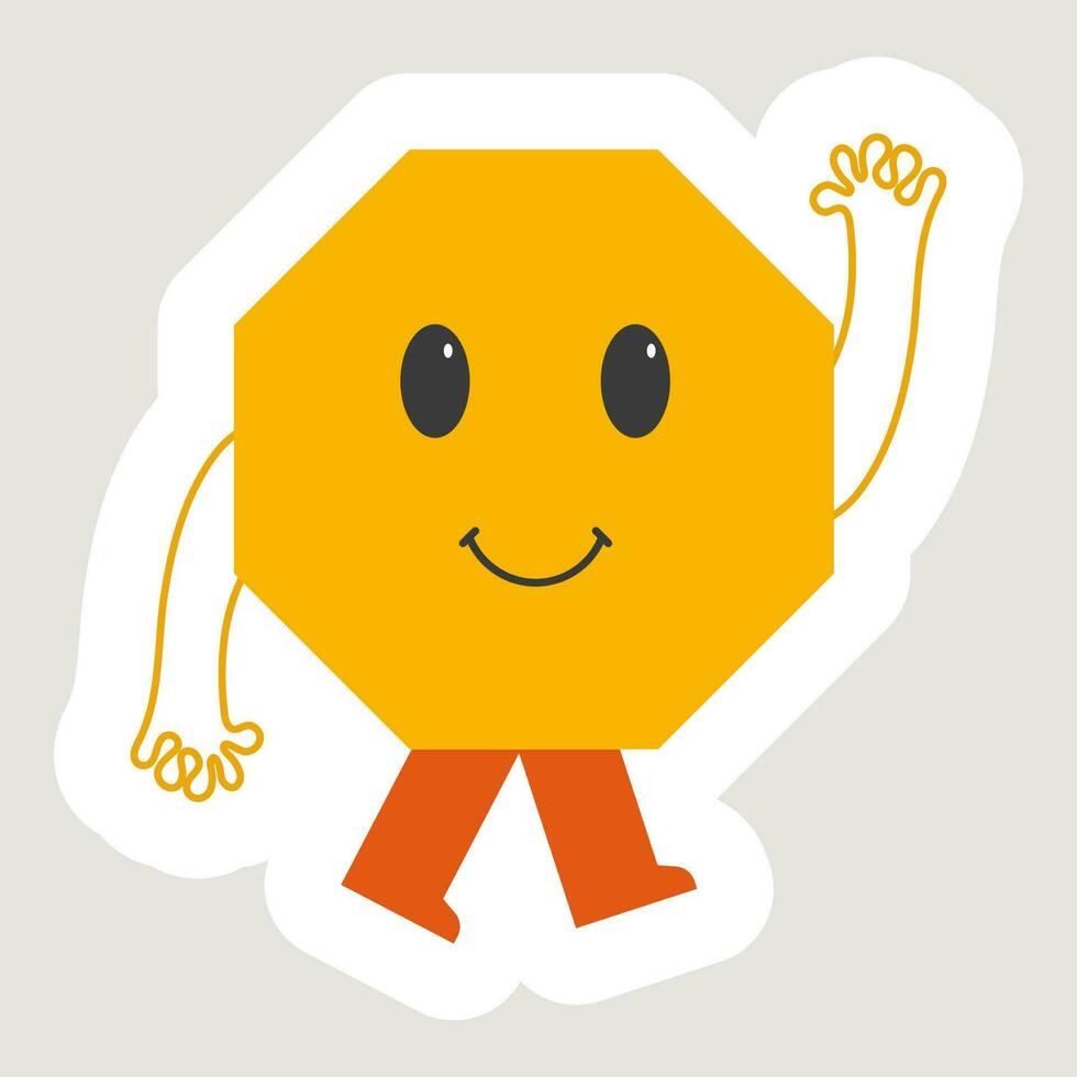 geel schattig grappig nonagon vorm tekenfilm in hand- omhoog en naar beneden sticker vector. vector