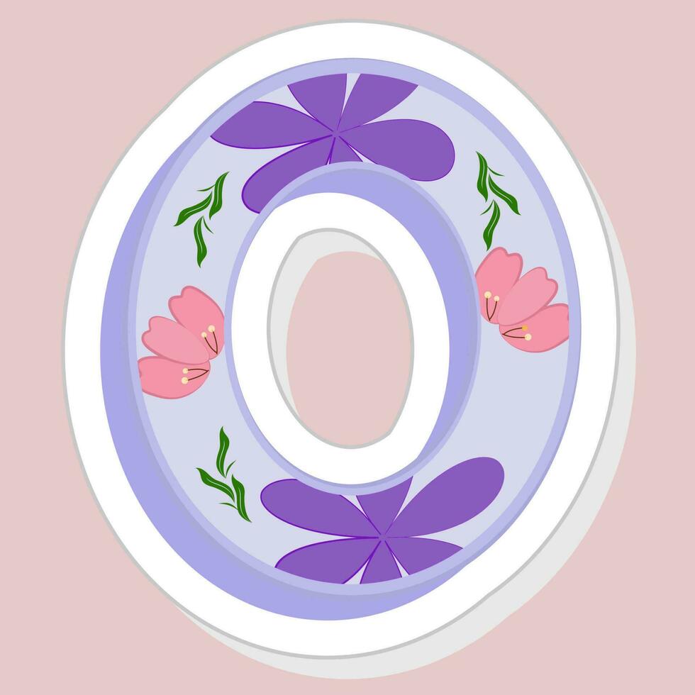 sticker stijl Purper bloemen aantal 0 Aan roze achtergrond. vector