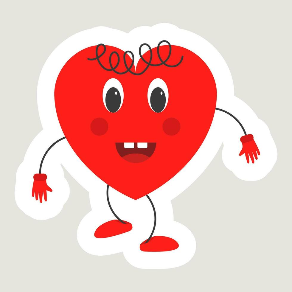 lachend hart humanoid tekenfilm sticker in rood kleur. vector