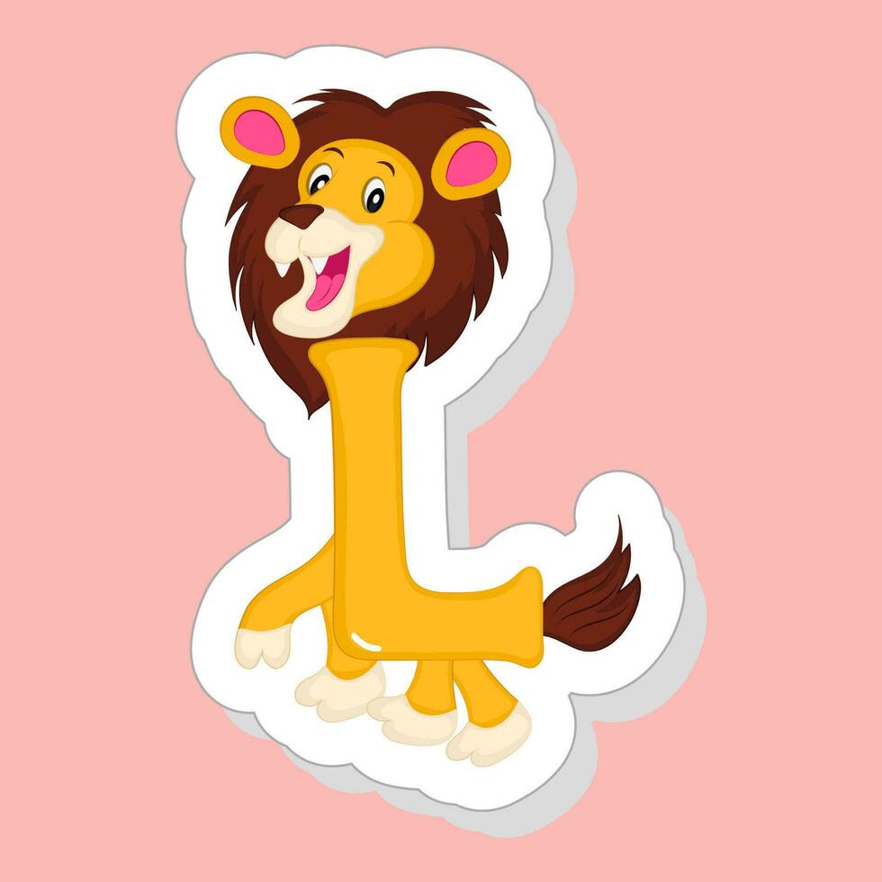 sticker stijl l alfabet dier tekenfilm leeuw Aan roze achtergrond. vector