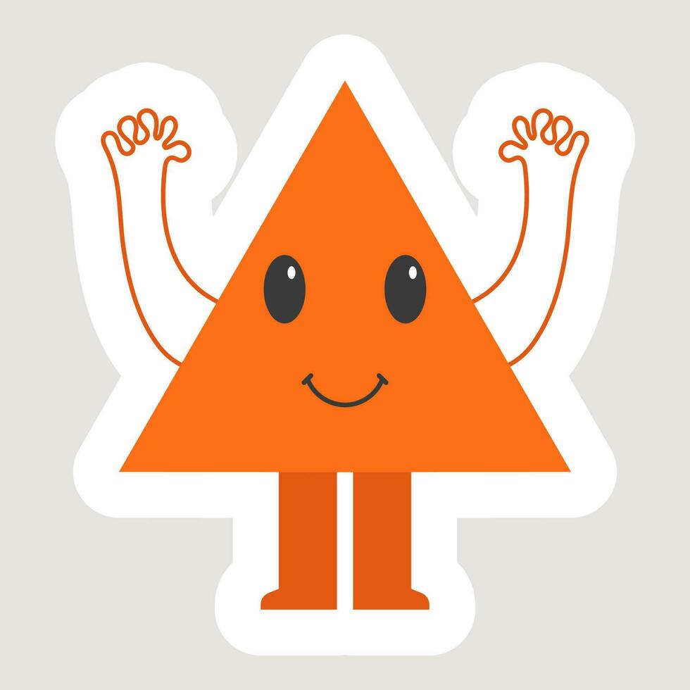 oranje sticker van hand- omhoog staand driehoek tekenfilm over- grijs achtergrond. vector