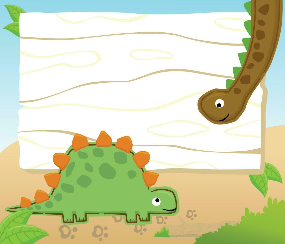 vector tekenfilm van dinosaurussen tekenfilm Aan houten teken achtergrond