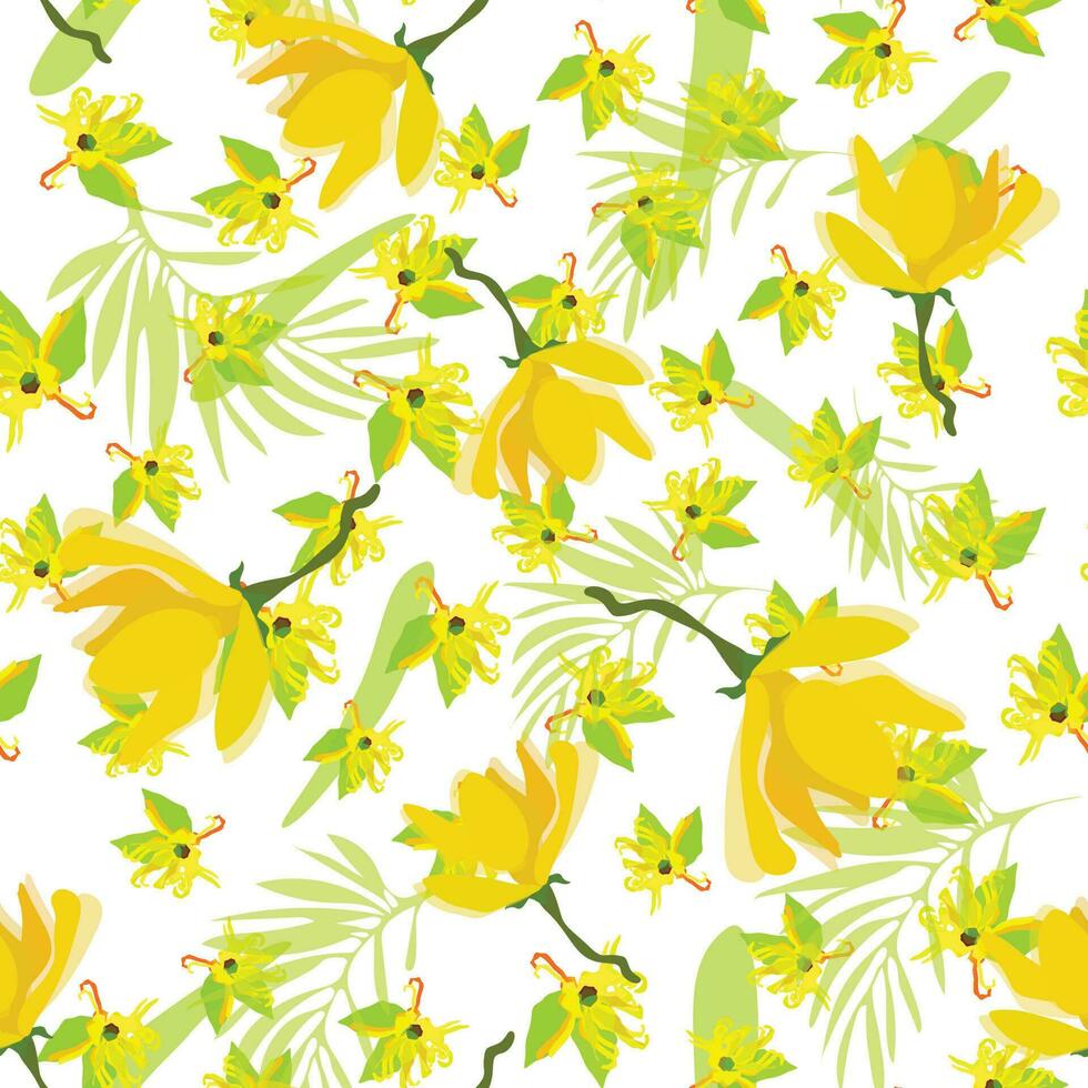 geel vanille bloemen schetsen ylang-ylang olie. bloemen biologisch patroon. tropisch illustratie. Aan een wit achtergrond vector