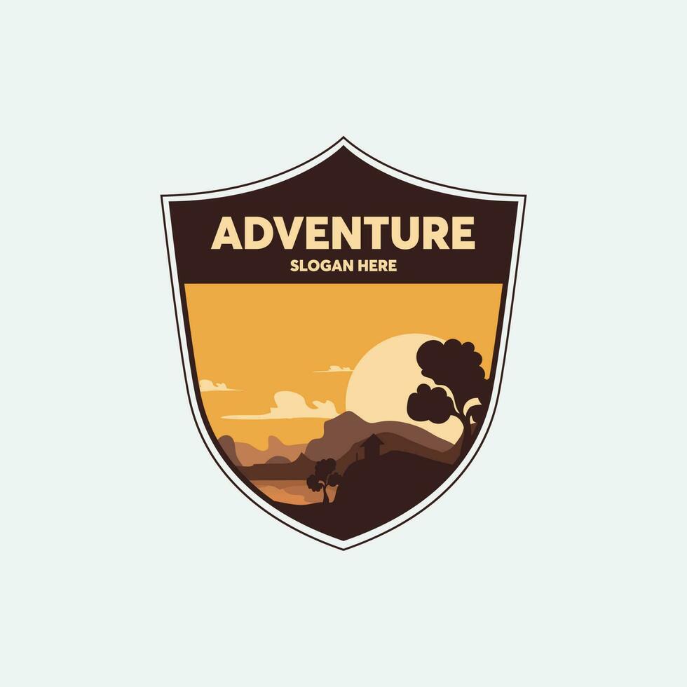 avontuur logo ontwerp sjabloon met gemakkelijk landschap achtergrond vector