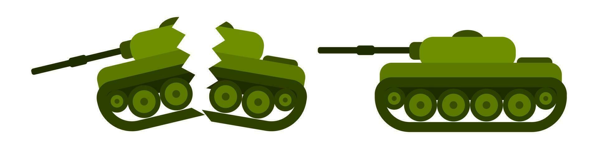 tanks in vlak stijl gebroken en geheel. vector beeld