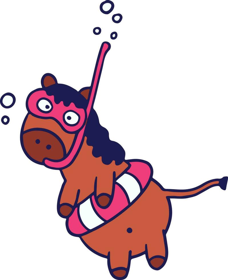 schattig tekenfilm nijlpaard in een duiken masker. vector illustratie.