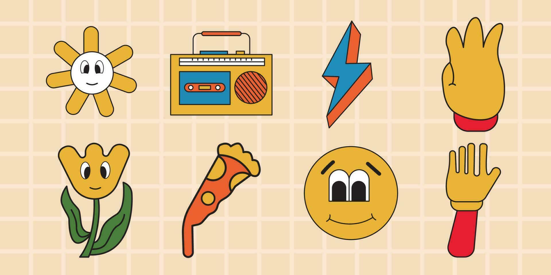 bundel reeks van 8 schattig retro elementen. vector illustratie