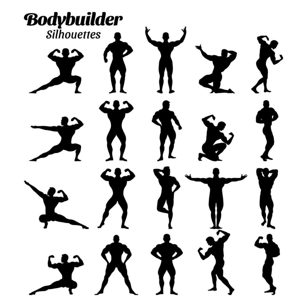 bodybuilder silhouet vector illustratie set.