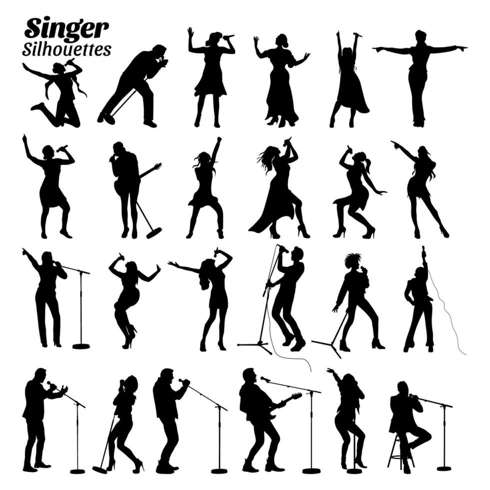 zanger silhouet vector illustratie set.