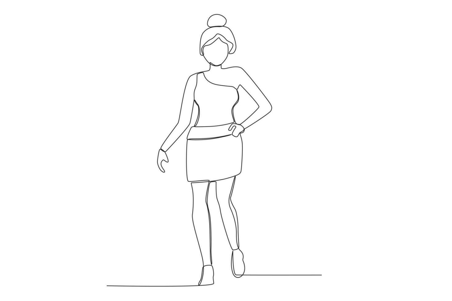 een catwalk vrouw Aan stadium in een mini jurk vector