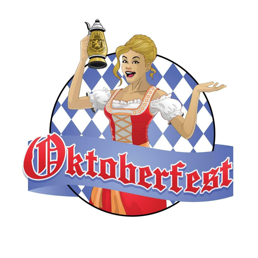 oktoberfeest meisje houden de Duitse traditioneel stein mok vector