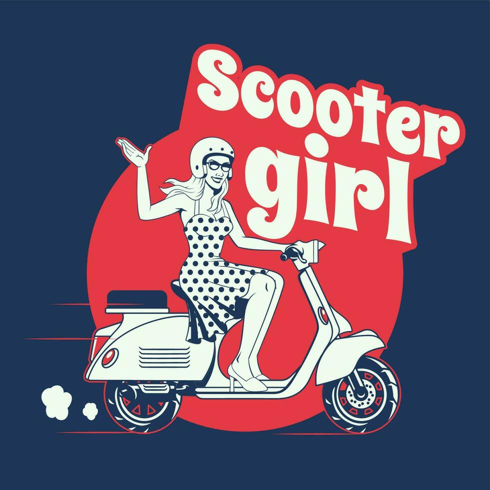 wijnoogst t-shirt ontwerp van scooter meisje vector