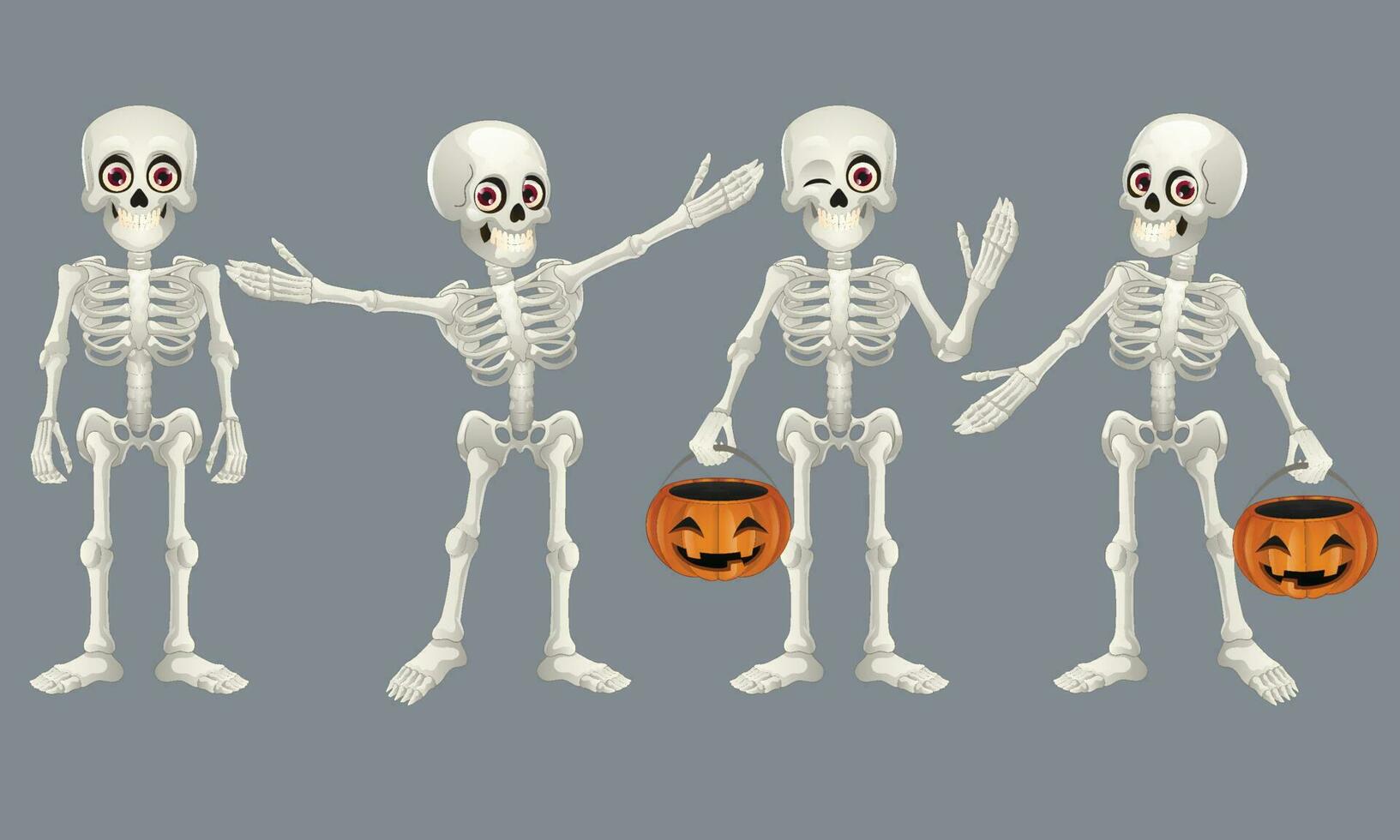 reeks van halloween tekenfilm schedel karakter vector