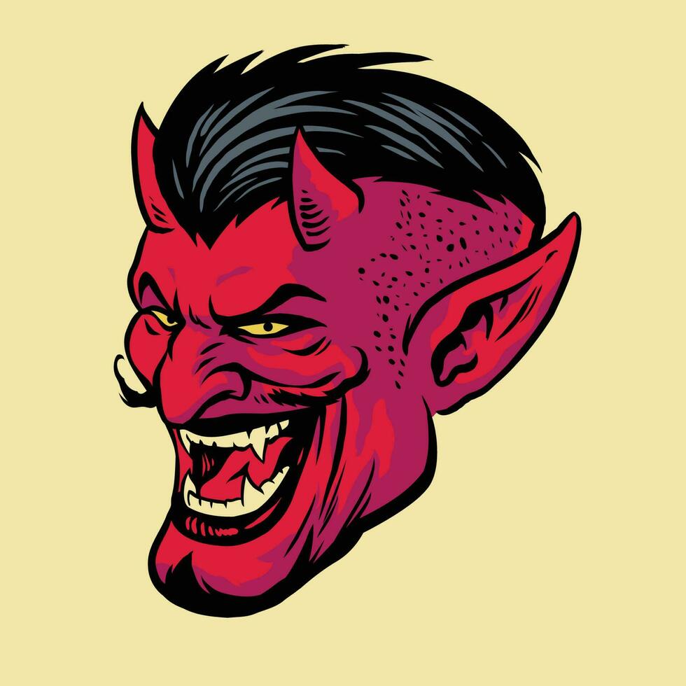 boos duivel hoofd in tekening stijl vector