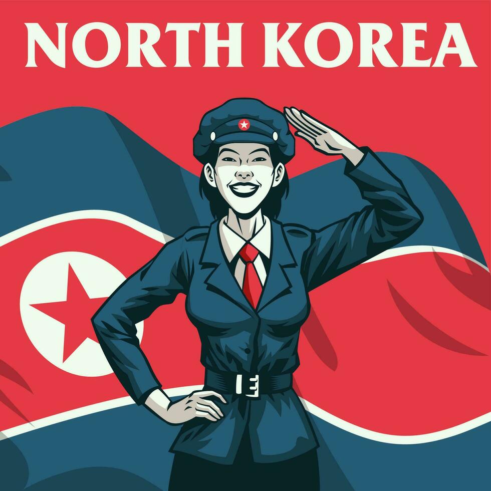 noorden Korea Dames leger groeten met vlag achtergrond vector