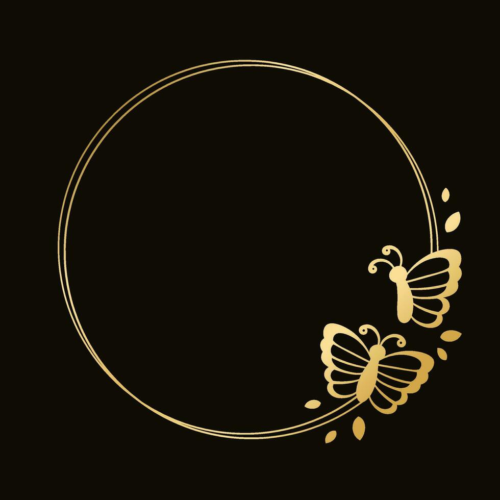 ronde goud kader met vlinders silhouet vector illustratie. abstract gouden grens voor voorjaar zomer elegant ontwerp elementen