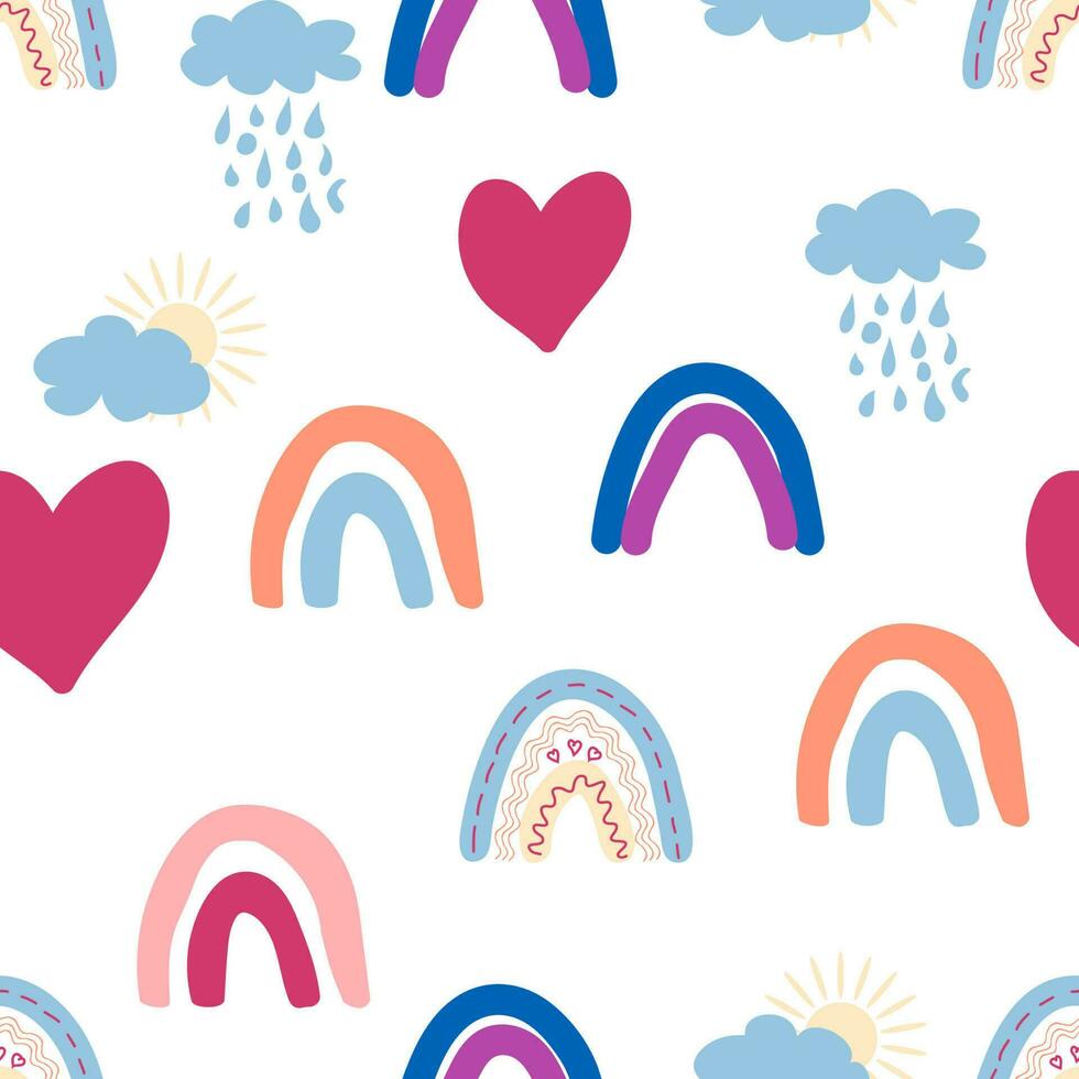 regenboog naadloos patroon in pastel kleuren. Scandinavisch baby hand- getrokken illustratie perfect voor textiel vector