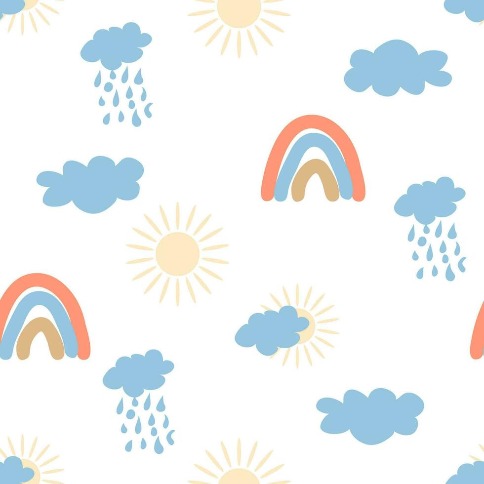 regenboog naadloos patroon in pastel kleuren. Scandinavisch baby hand- getrokken illustratie perfect voor textiel vector