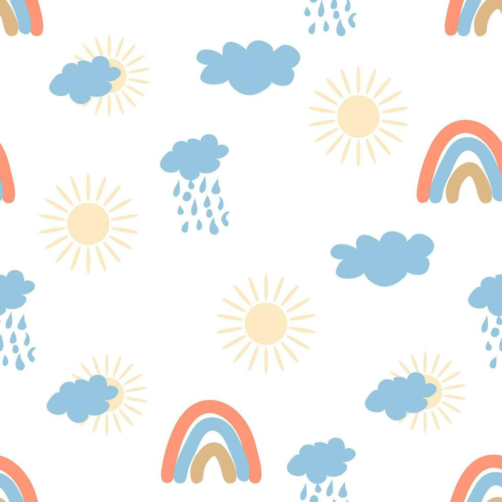 regenboog naadloos patroon in pastel kleuren. Scandinavisch baby hand- getrokken illustratie perfect voor textiel vector