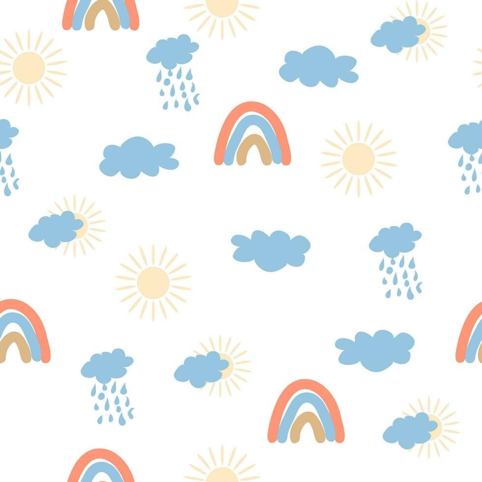 regenboog naadloos patroon in pastel kleuren. Scandinavisch baby hand- getrokken illustratie perfect voor textiel vector