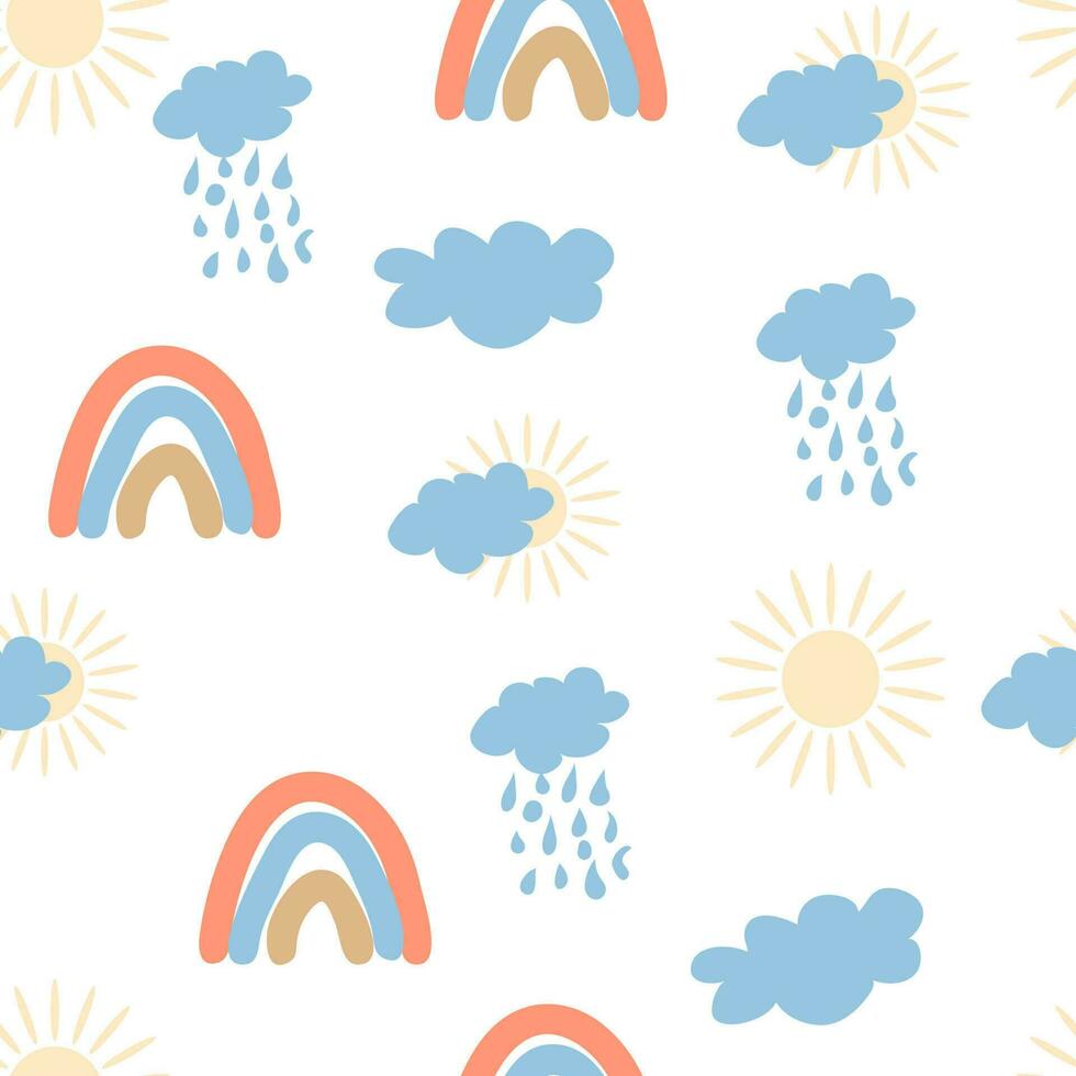 regenboog naadloos patroon in pastel kleuren. Scandinavisch baby hand- getrokken illustratie perfect voor textiel vector