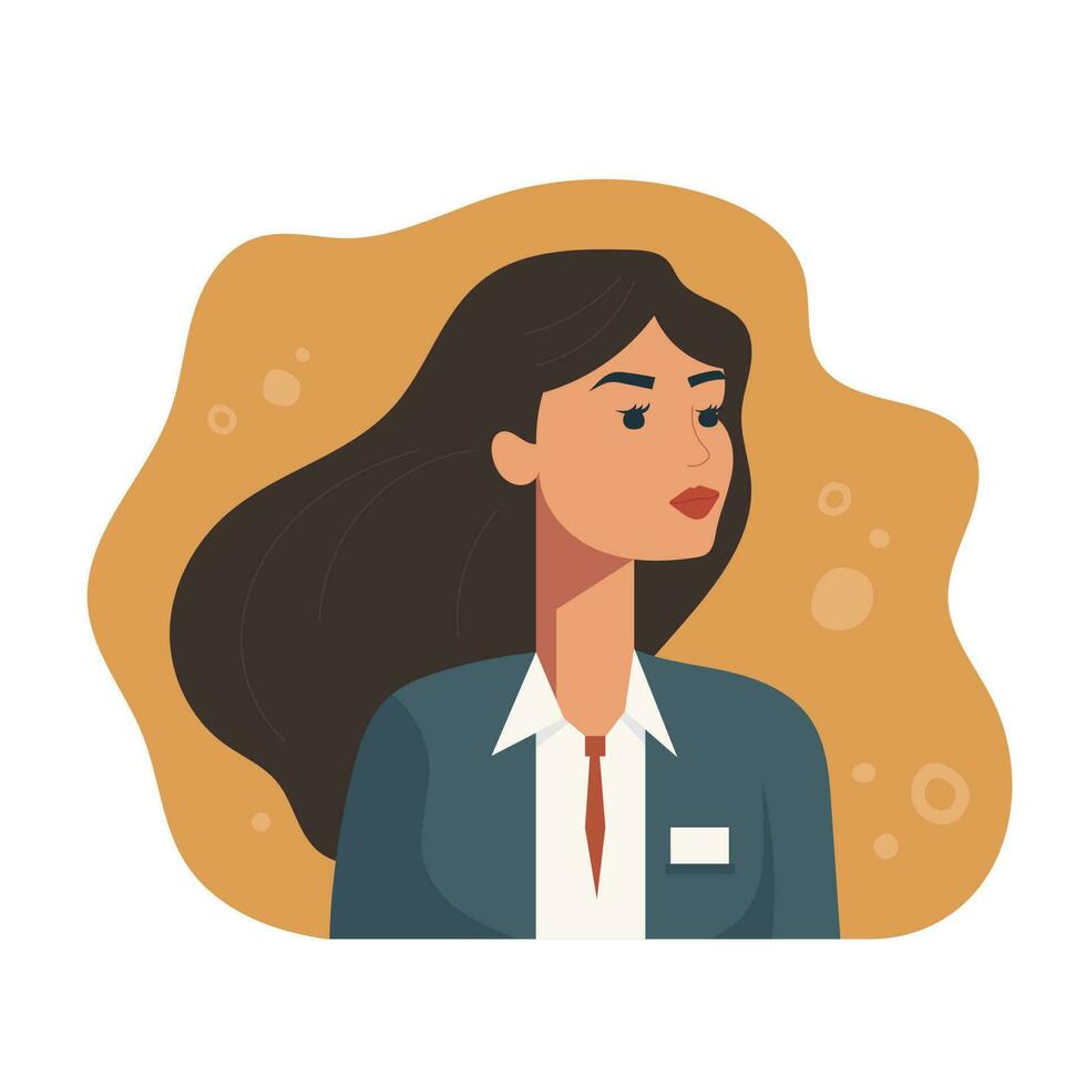 een bedrijf vrouw. avatar van een brunette meisje. rood lippenstift Aan de lippen. vector illustratie voor banier of poster Aan wit. vlak ontwerp, modern kleuren