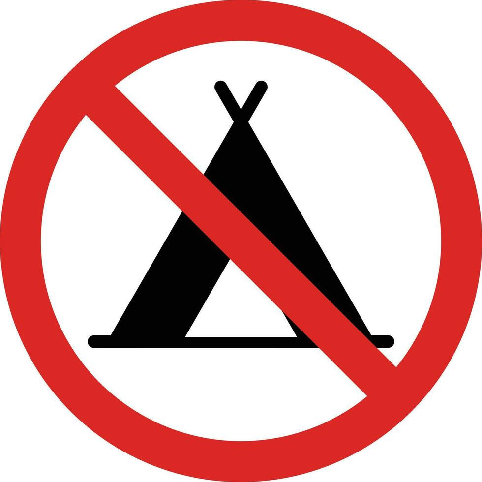 Nee camping teken . tenten zijn niet toegestaan symbool, rood verbod icoon vector