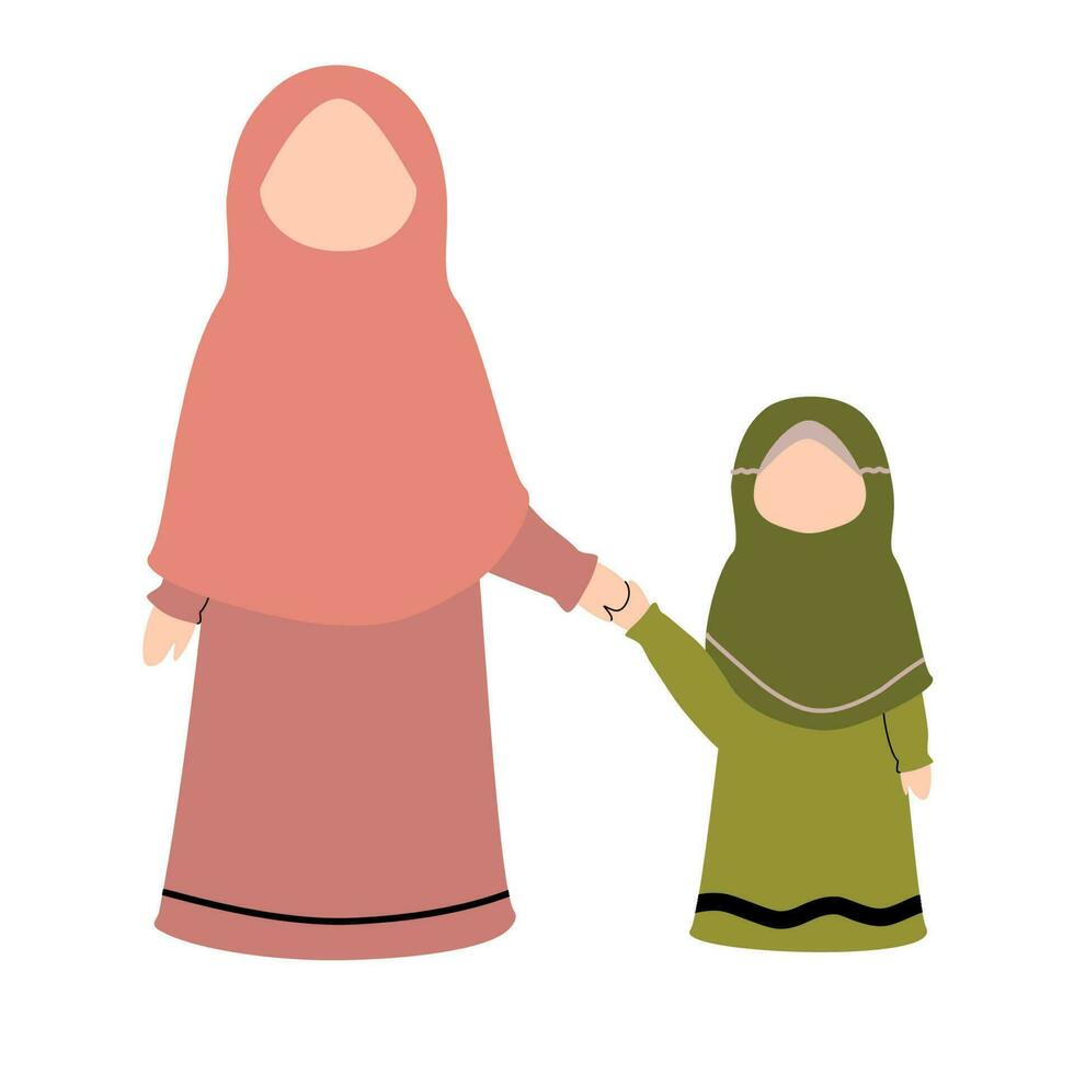 moslim moeder en haar dochter staand illustratie vector
