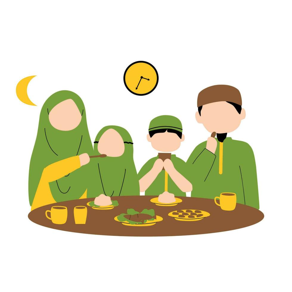 moslim familie avondeten illustratie vector