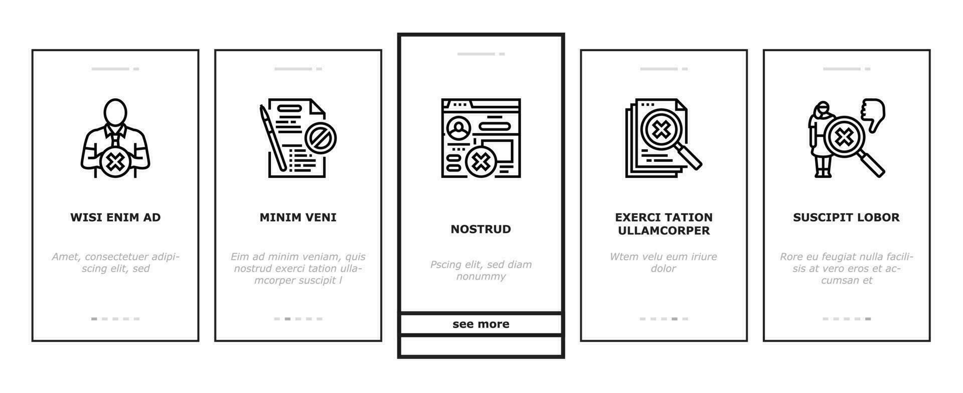 afwijzen Mens hou op postzegel annuleren onboarding pictogrammen reeks vector