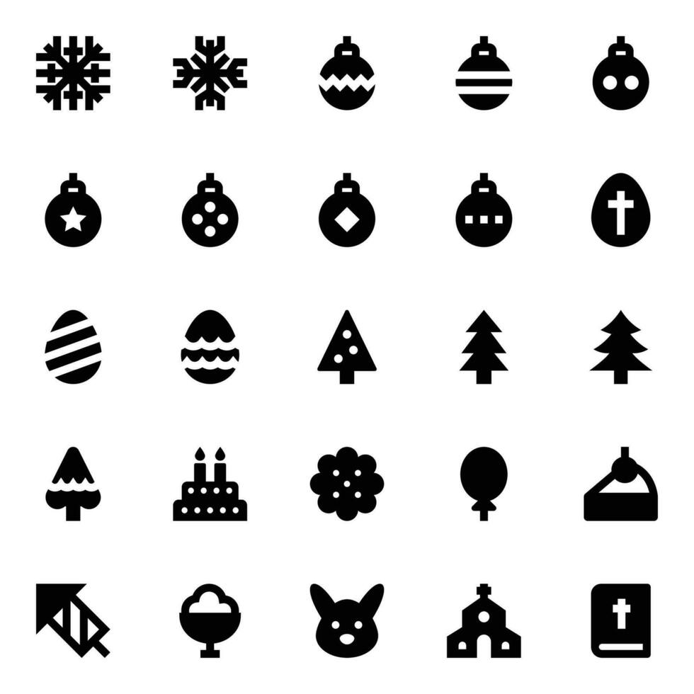 glyph pictogrammen voor vrolijk kerstmis. vector