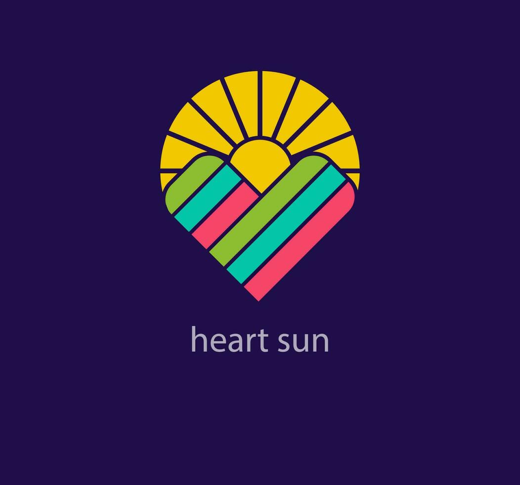 modern abstract lineair hart en zon logo icoon. uniek ontwerp kleur overgangen. zonsopkomst van hart logo sjabloon. vector. vector