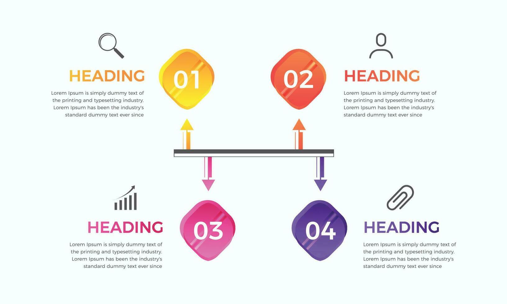 4 stappen bedrijf infographics sjabloon. modern kleurrijk infographic stappen. presentatie en grafiek. elementen voor infographics vector