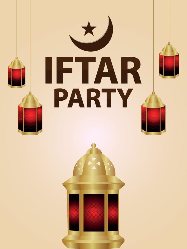 iftar feestviering poster met vectorillustratie van lantaarn en Arabische maan vector