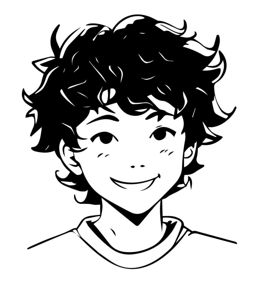 icoon van jongen in stijl van vector zwart en wit en manga tekenfilm