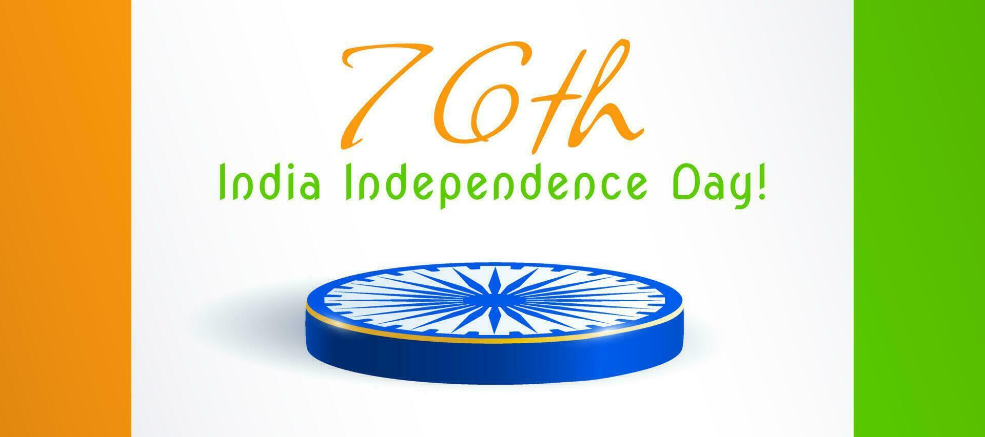 Indië onafhankelijkheid dag banier met blauw saffraan 3d vector podium.