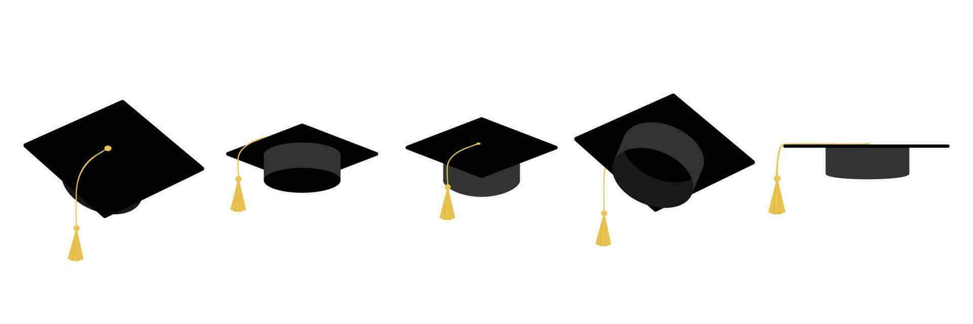 verzameling van diploma uitreiking hoed. diploma uitreiking pet icoon, Universiteit of college diploma uitreiking hoed logo, leerling diploma uitreiking pet diploma, vector illustratie