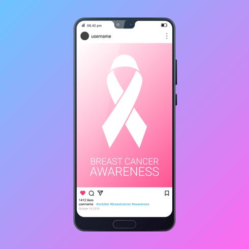Borstkanker bewustzijn roze lint op Instagram sociale media vectorillustratie vector