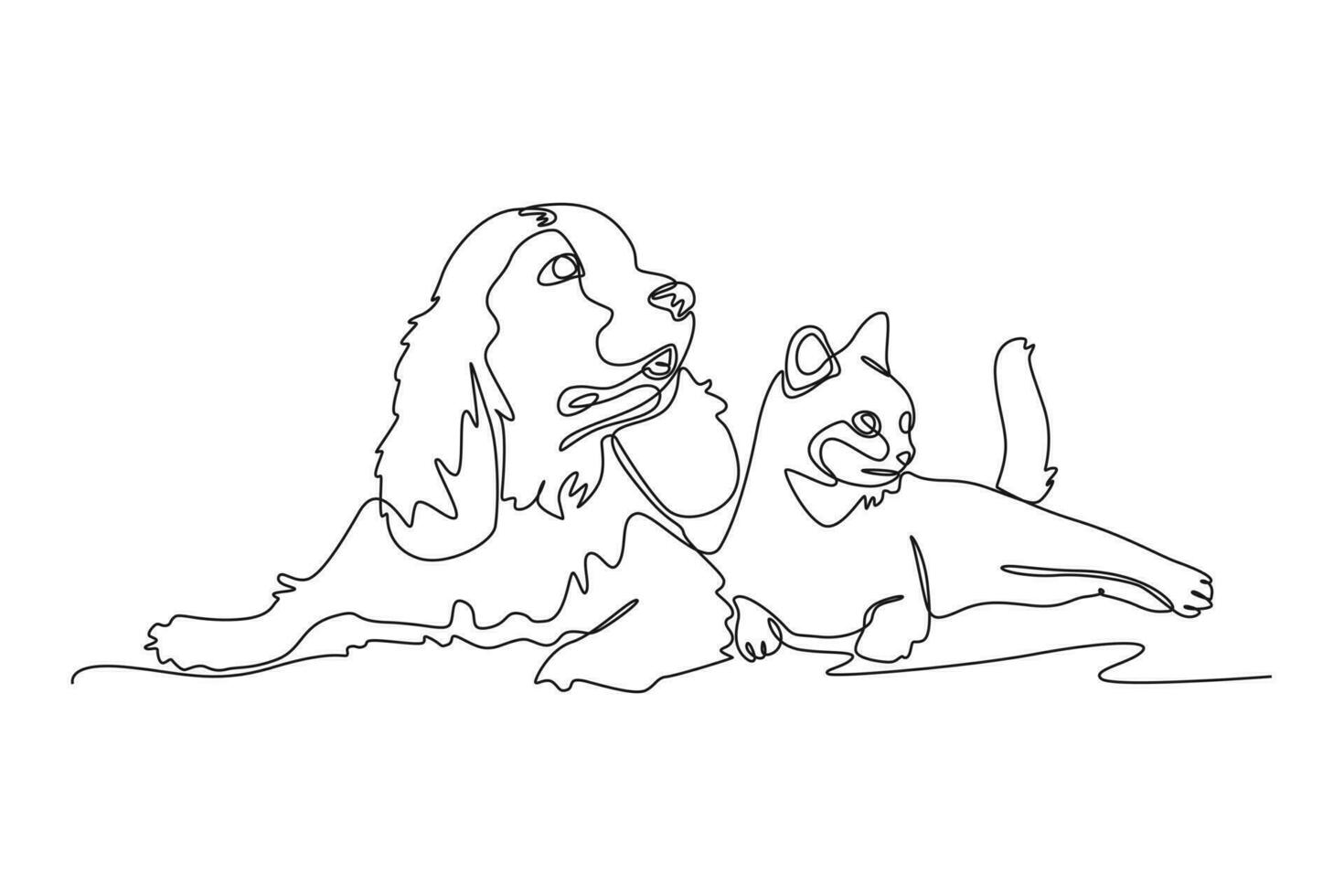 doorlopend een lijn tekening hond en kat. stedelijk huisdieren concept. single lijn trek ontwerp vector grafisch illustratie.