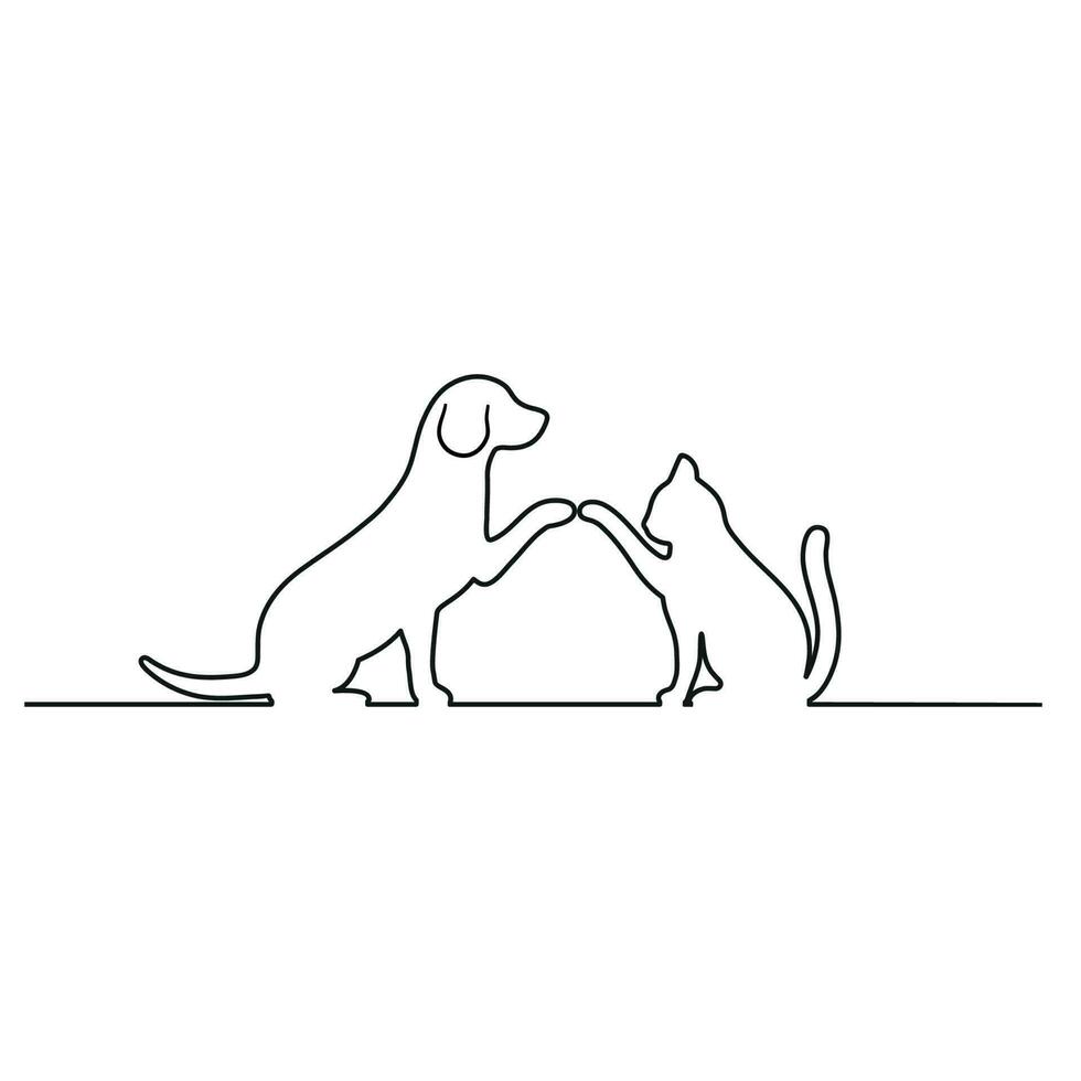 contour lineaire afbeelding van een kat en een hond vector