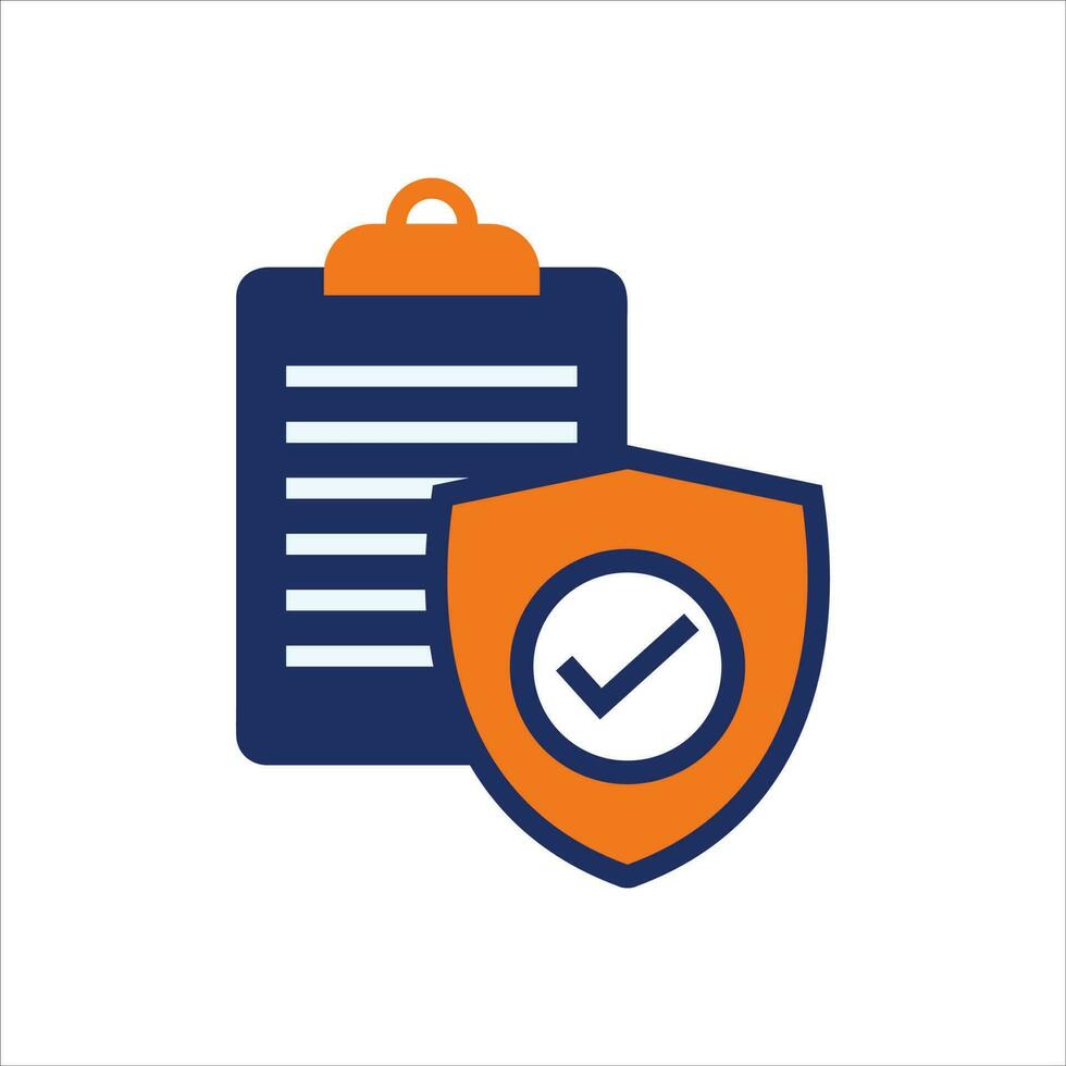 verzekering plan en schild icoon blauw en oranje verzekering vlak icoon single icoon vector