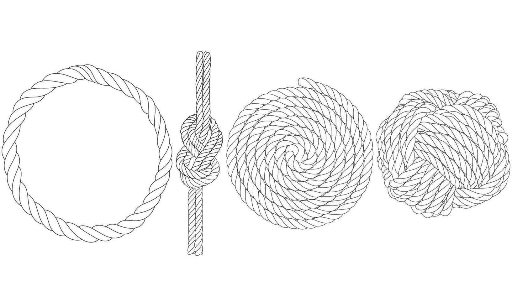 reeks van touw knopen borders zwart dun lijn kunst ontwerp element. vector illustratie van touw knoop.