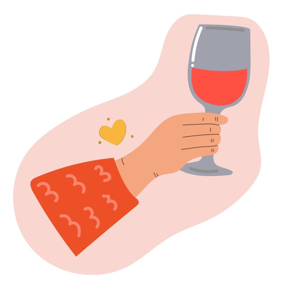 hand met glas wijn moderne platte illustratie vector